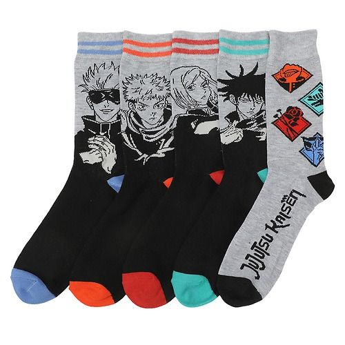 CRUNCHYROLL - ujutsu Kaisen character art and icons on 5 pair crew casuals 10-13 OSFM MENS