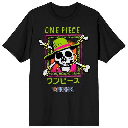 One Piece Live Action Straw Hat Pirates Logo In Colorful Frame Crew Neck Short Sleeve Men's Black T-shirt