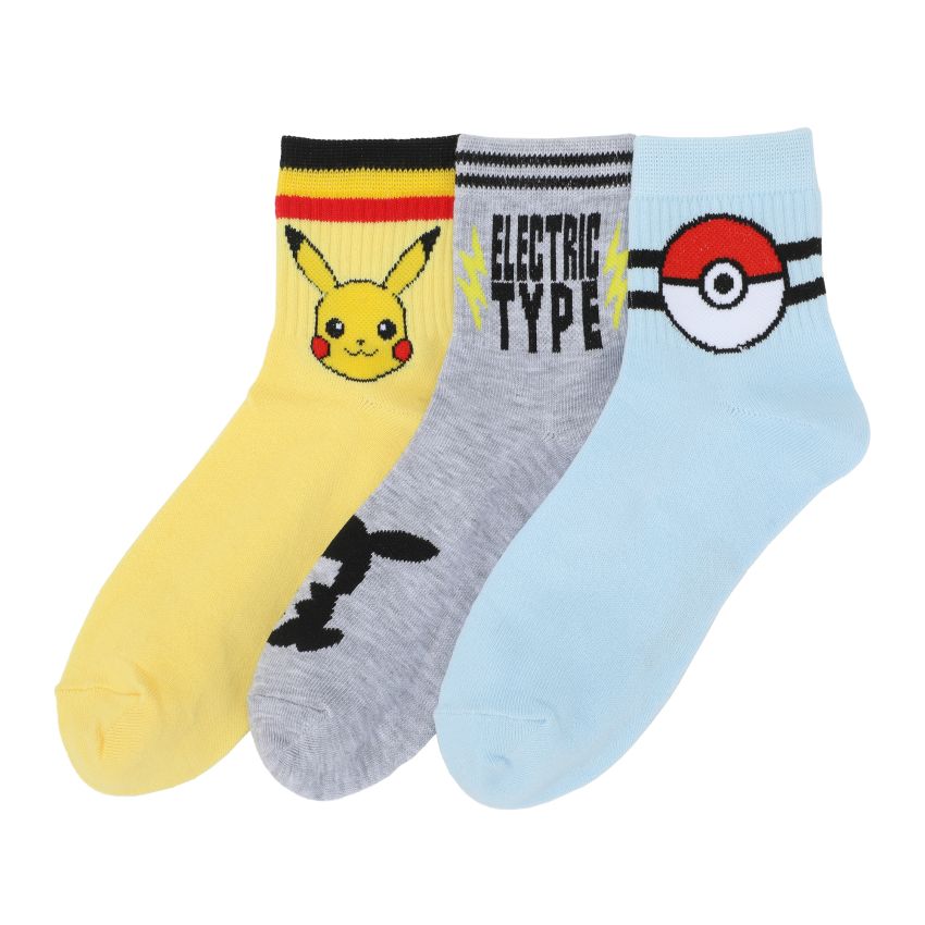 Bioworld | Pokémon Pikachu Themed 3 Pack Quarter Crew Socks Bioworld