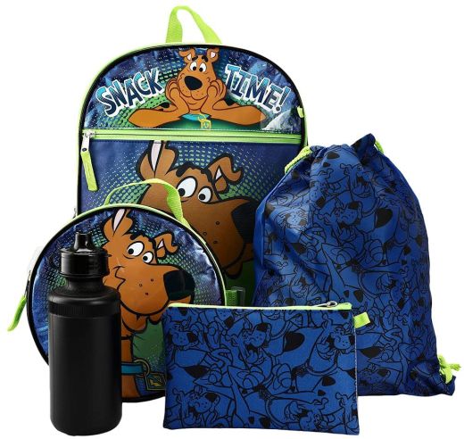 Scooby Doo 5 Piece Backpack Set with Novelty Shaped Lunch Bag