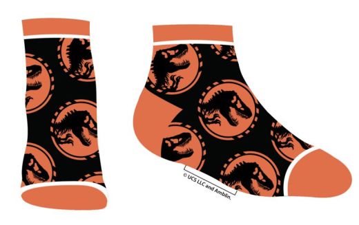 JURASSIC PARK - Circle Ankle Socks Little Kids sock size 5-7 Black Orange