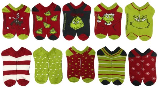 The Grinch Womens Ankle Socks 10 Pack