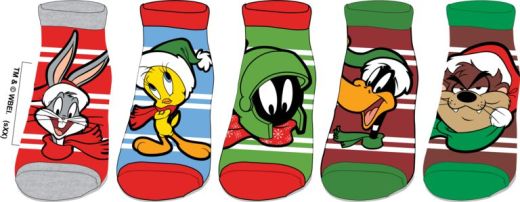 Looney Tunes Christmas Characters 5 Pack Womens Juniors Ankle Socks