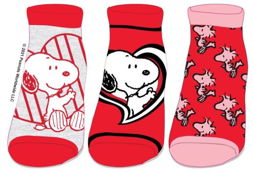 PEANUTS -Ladies Ankle Sock 3pack #1 Red Multi