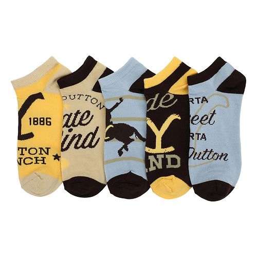 YELLOWSTONE - Assorted Ladies Ankle Socks 5Pack Blue Tan