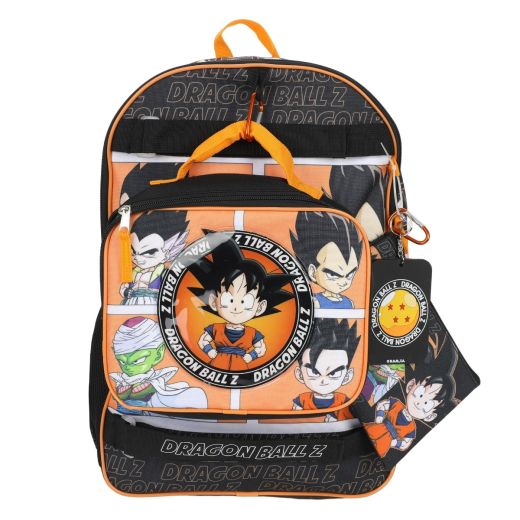 Dragon Ball 17" Youth Backpack 5pc Set w/ Lunchkit, Utility Case, Molded Rubber ID Holder, Carabiner