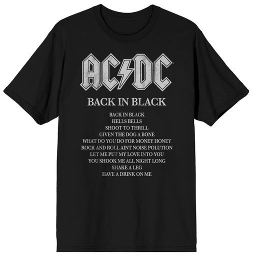 ACDC - Black In Black Song Titles Mens Black Tee