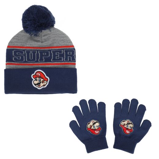 SUPER MARIO - Knit Hat with Sublimated Patch and Matching Gloves