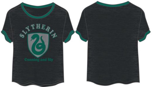 HARRY POTTER - Slytherin Crest Cunning Junior Ringer Tee Green Charcoal