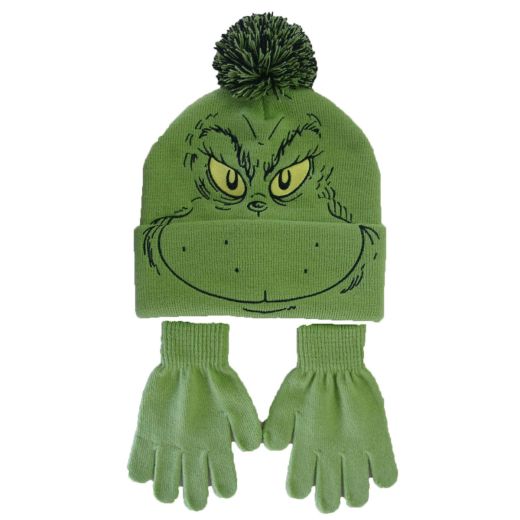 The Grinch Big Face Pom Kids Beanie & Gloves Set