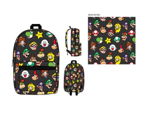 Super Mario Bros. Character Head Collage 16" Backpack