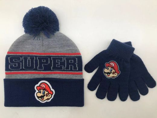 SUPER MARIO - Knit Hat with Sublimated Patch and Matching Gloves