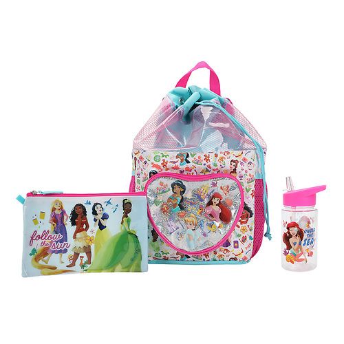 DISNEY - Princess  Beach Drawstring Backpack Bag 3 Piece Set