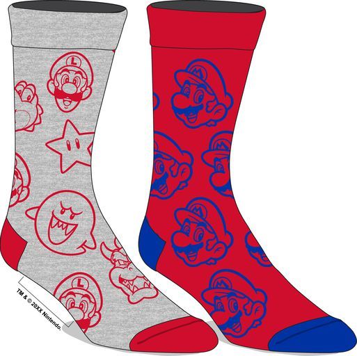 Super Mario Bros Collage Characters 2 Pack Crew Socks