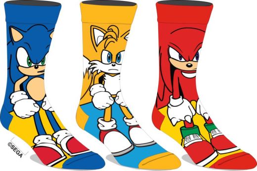 Sega Sonic The Hedgehog Tails and Knuckles Animigo 3 Pack Crew Socks