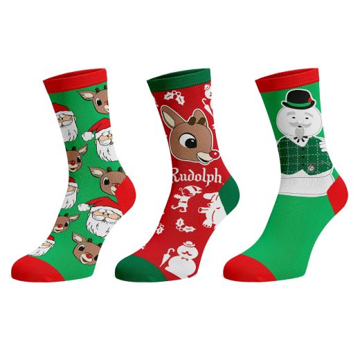 Rudolph The Red-Nosed Reindeer Themed 3 Pack Crew Socks