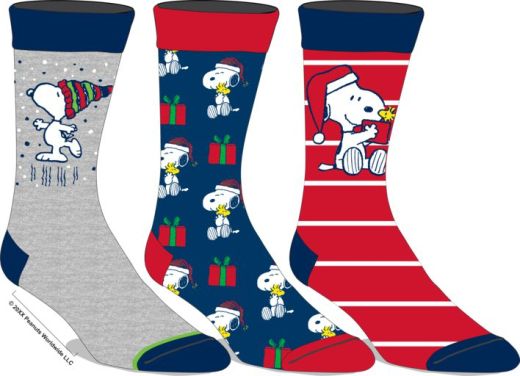 Peanuts Snoopy Christmas Themed 3 Pack Crew Socks