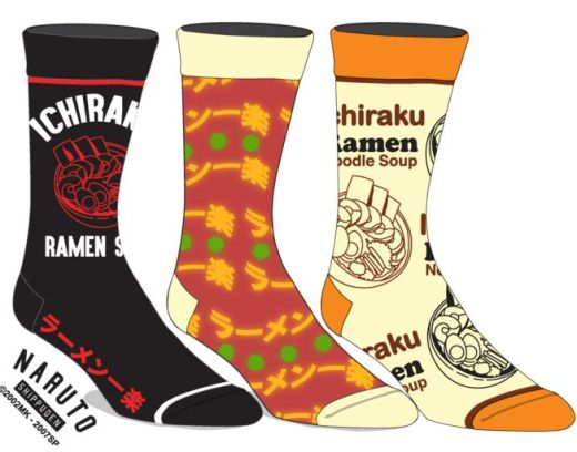 Naruto Ichiraku Ramen Themed 3 Pack Crew Socks