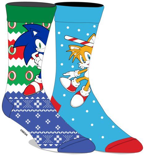 Sega Sonic the Hedgehog Character Christmas Themed 2 Pack Crew Socks