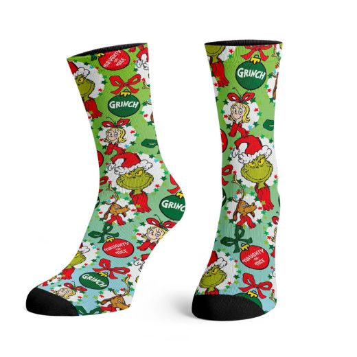 DR SEUSS -  Dr Seuss The Grinch Naughty Or Nice Adult Holiday Ombr? Sublimation Crew Socks