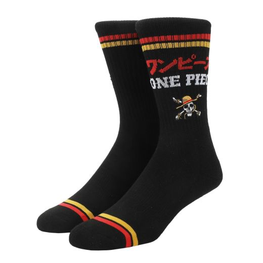 One Piece Live Action Straw Hat Pirates Logo Men’s Black Athletic Crew Socks