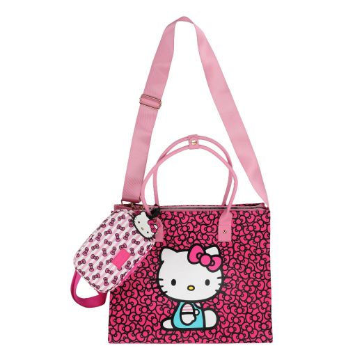 Hello Kitty Bow Pattern Travel Tote Set with Crossbody Bag and Luggage Tag