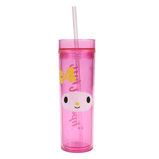 My Melody - 16 Ounces Pink Slim Plastic With Straw