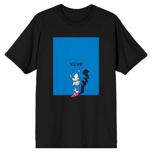 Sonic The Hedgehog Leaning On Blue Wall Black T-Shirt
