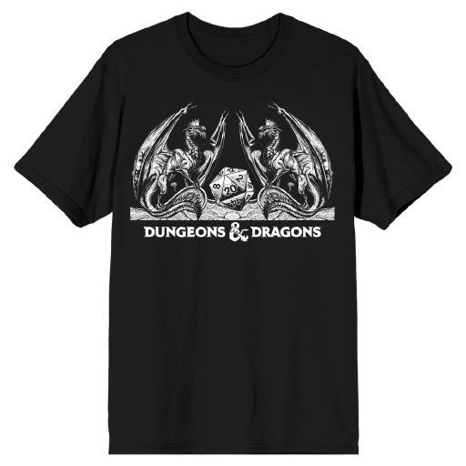 DUNGEONS AND DRAGONS - Heraldic Dragons With Dice Men's Black Tee