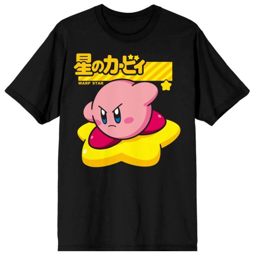 Nintendo Kirby Warp Star Kanji Mens Black T-shirt (Large)