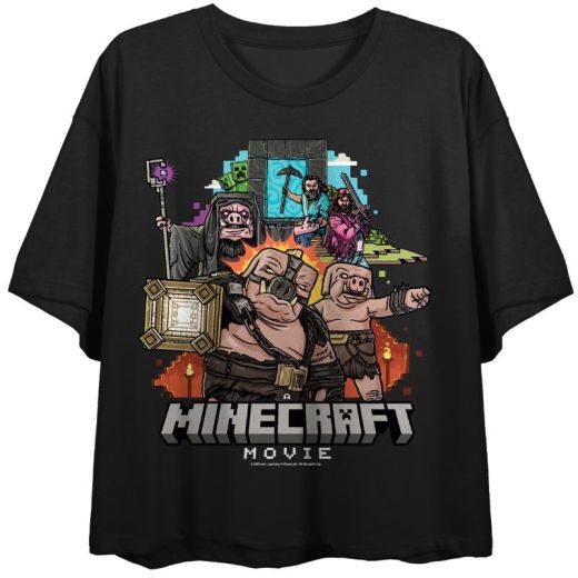 A Minecraft Movie Steve Garret Portal Women's Black Crop Top T-Shirt