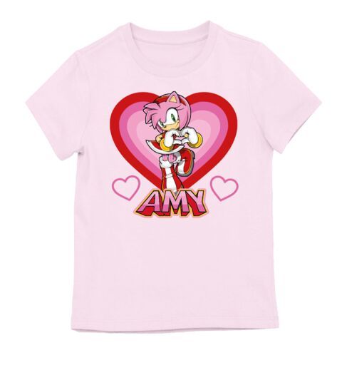 Sega Sonic the Hedgehog Amy Hearts Kids Pink T-Shirt