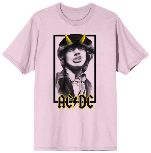 ACDC - Angus Young with Horns Mens Light Pink Tee
