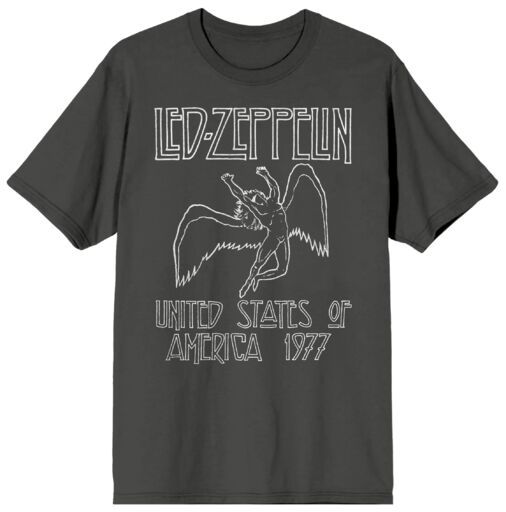 LED ZEPPLIN - United States of America 1977 Outline Mens Charcoal Tee