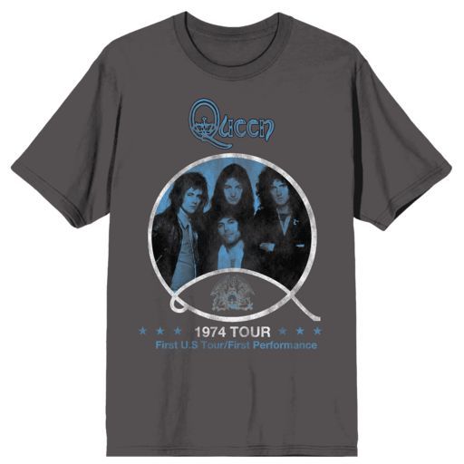 QUEEN - Music Roster 1974 Tour Mens Charcoal Tee