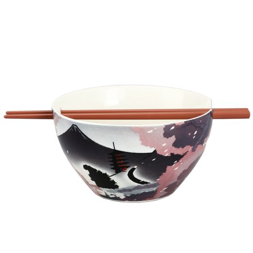 Godzilla Japanese Art Kanji Ramen Bowl with Chopsticks