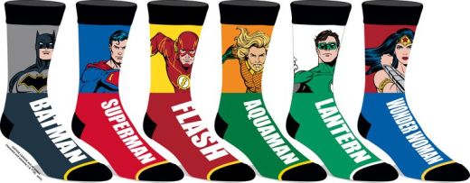 Justice League Batman Superman Flash Aquaman 6 Pack Crew Socks