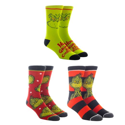 The Grinch Big Face 3 Pack Crew Socks